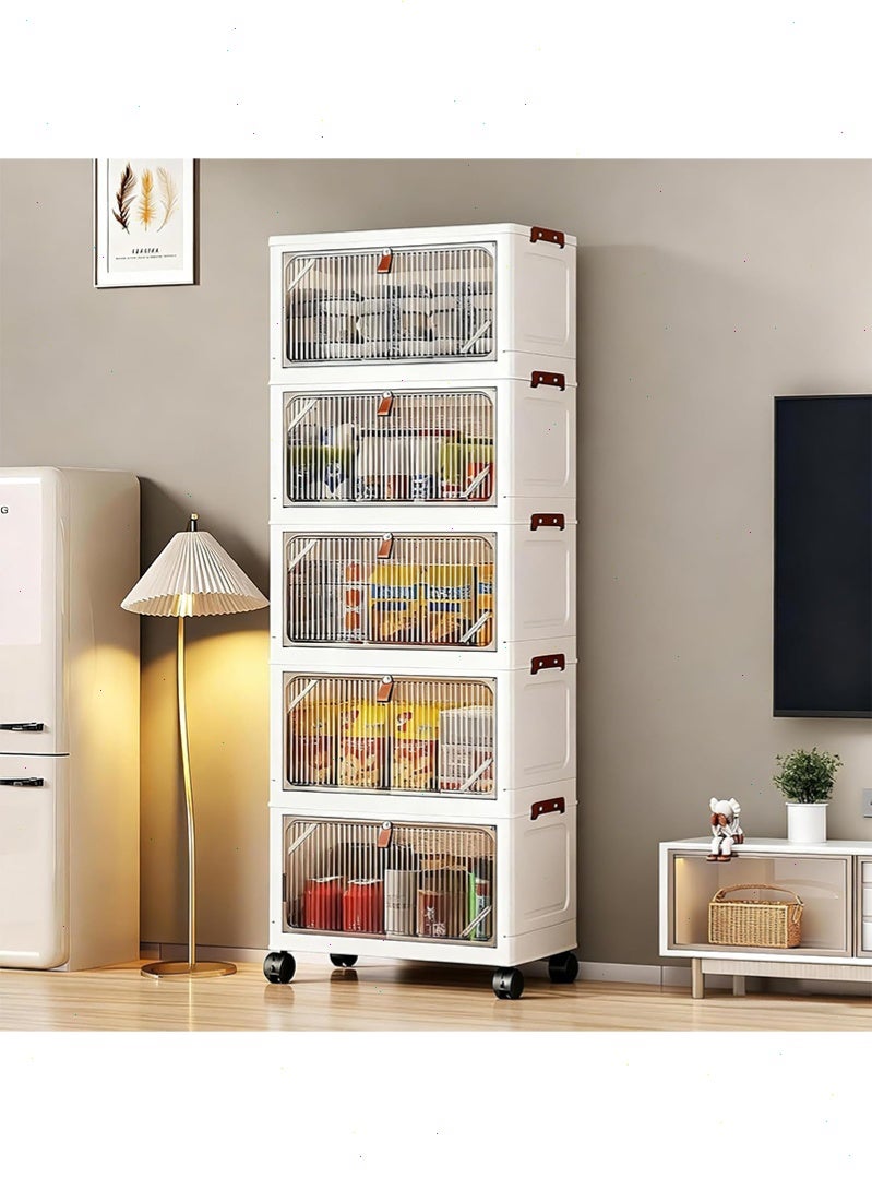 Yoawllty 5‑Tier Foldable Storage Cabinet with Wheels, Stackable Collapsible Plastic Storage Organizer with Lids, Multi‑Purpose Closet Pantry Organizer for Bedroom Kids Room Home Office - Image 2