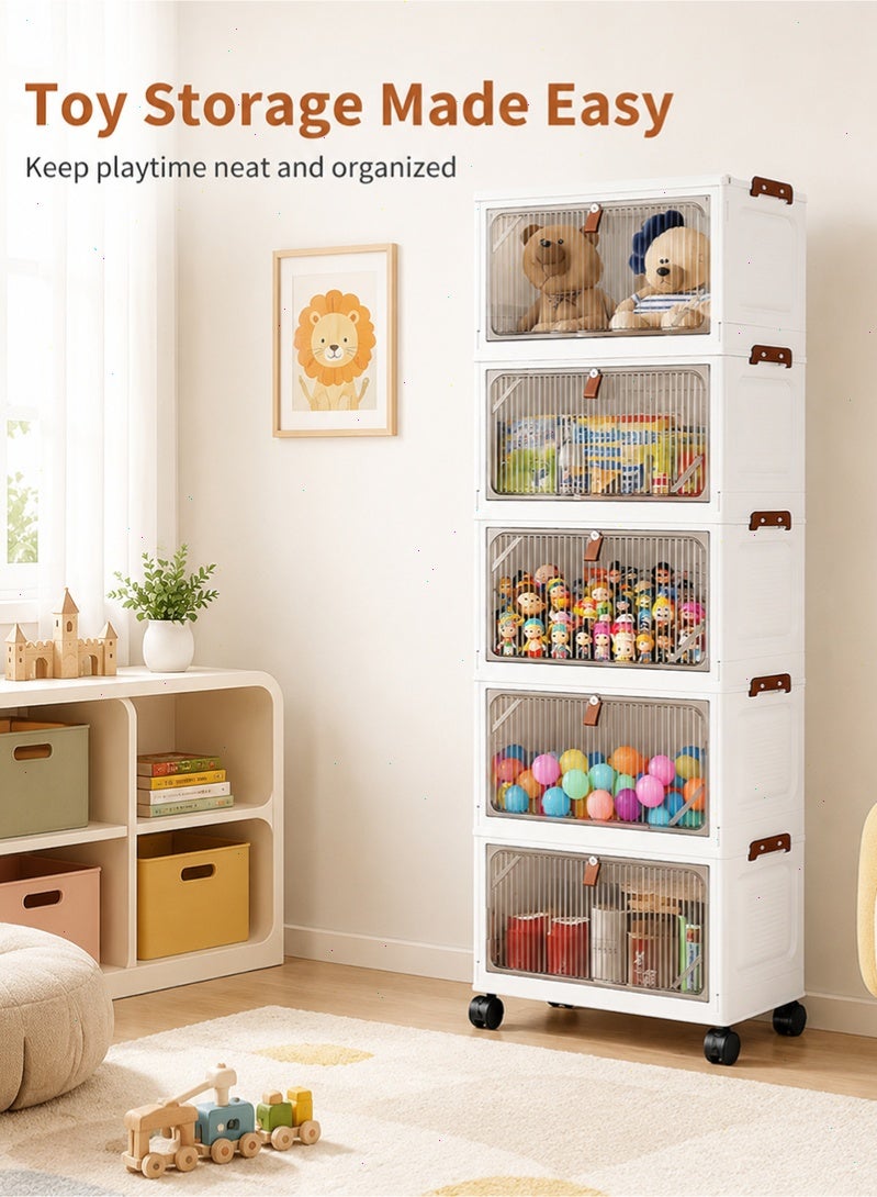 Yoawllty Collapsible 5 Tier Stackable Storage Cabinet with Wheels, PP Collapsible Storage Organizer  with Front Door, Multi Purpose Space Saving Cabinet for Home Office - Image 5