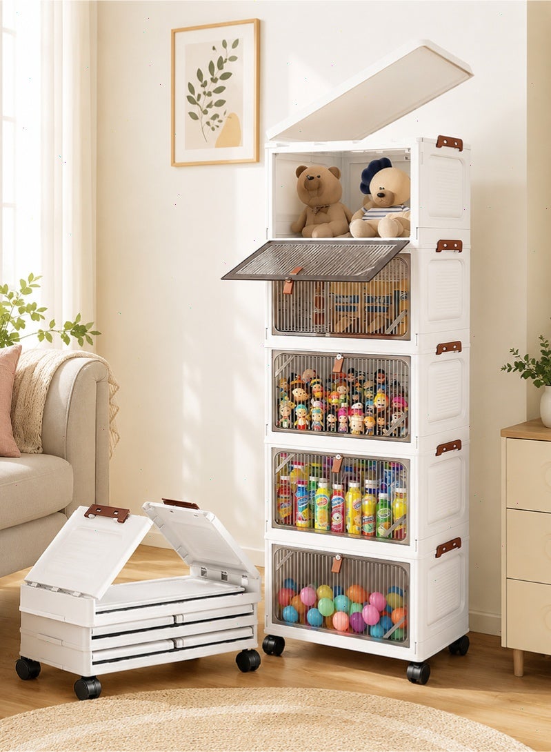 Yoawllty Collapsible 5 Tier Stackable Storage Cabinet with Wheels, PP Collapsible Storage Organizer  with Front Door, Multi Purpose Space Saving Cabinet for Home Office - Image 1