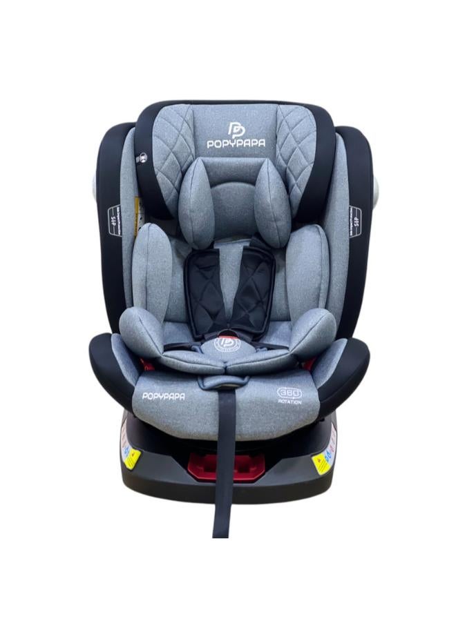 POPYPAPA three-stage car seat, load capacity from 0 to 36 kg, ISO FIX feature, and 360-degree rotation