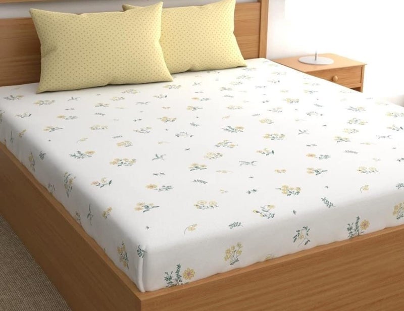 Star Beddings Kiara Premium All Around Elastic Fitted King Size Bed Sheet Set fits up to 8 inches Mattress with 2 Pillow Covers White Flora  - Image 1