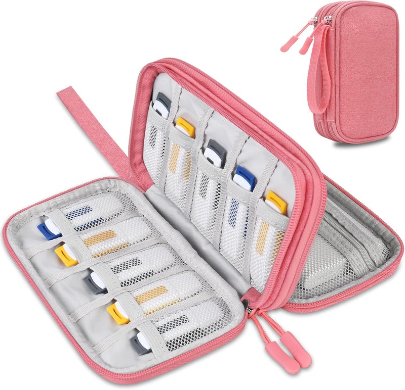 USB Flash Drive Case Thumb Drive Holder Case Organizer Portable Electronic Accessories Storage Bag for SanDisk/SamData/Samsung USB Flash Drives Jump Drive Memory Stick, SD Card, Cable, Pink - Image 1