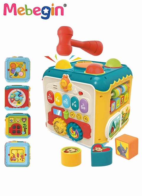 7-in-1 Montessori Toys, Musical Activity Cube, Toddler Developmental Educational Toy with Light and Music, Shape Sorting Cube Toy for Nurturing Children's Creativity and Imagination, 3 AA Batteries Required(Not Included)