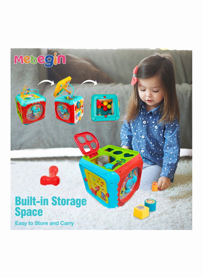 MEBEGIN - 7-in-1 Montessori Toys, Musical Activity Cube, Toddler Developmental Educational Toy with Light and Music, Shape Sorting Cube Toy for Nurturing Children's Creativity and Imagination, 3 AA Batteries Required(Not Included) - Image 1