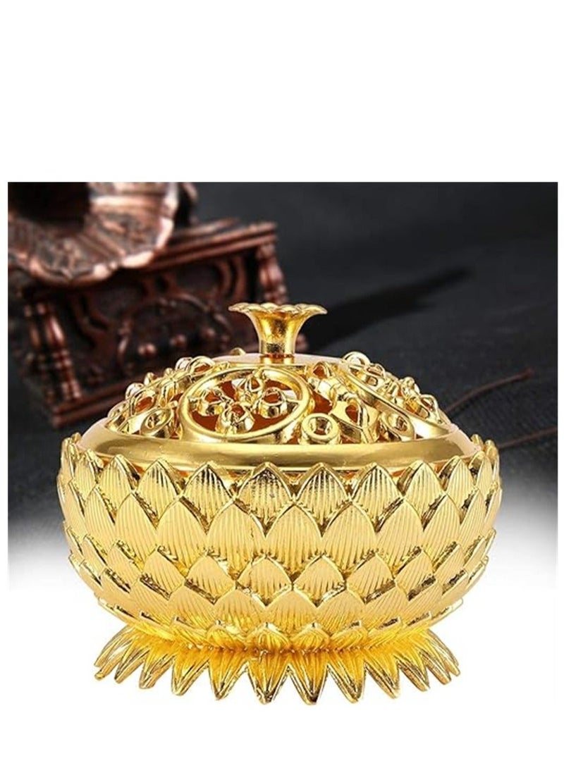 Captaintech Lotus Incense Burner Holder, Incense Chinese Style Incense Cone Holder with Lid, Antique Zinc Insence Burner Bowl Incense Stick Holder for Stick, Cone, Coil Incense, 1 Pcs - Image 2