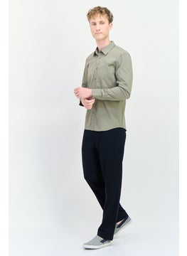 SELECTED Men Regular Fit Solid Long Sleeves Casual Shirt, Dark Green  - Image 3