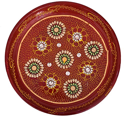 NUTRI MIRACLE Decorative Pooja Thali Puja Plate Karwachauth Thali Set Diwali Gift Items Decorative Items for Pooja Aarti Thali Decorative 12 Inches Red - Image 2