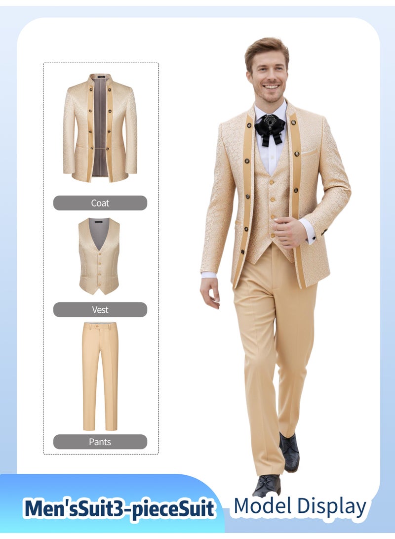 3 Pcs Men Suit Tuxedo Vest Pants Stand Collar Double Breasted Men Fashion Attire for Wedding Party Dinner Banquet - Image 1