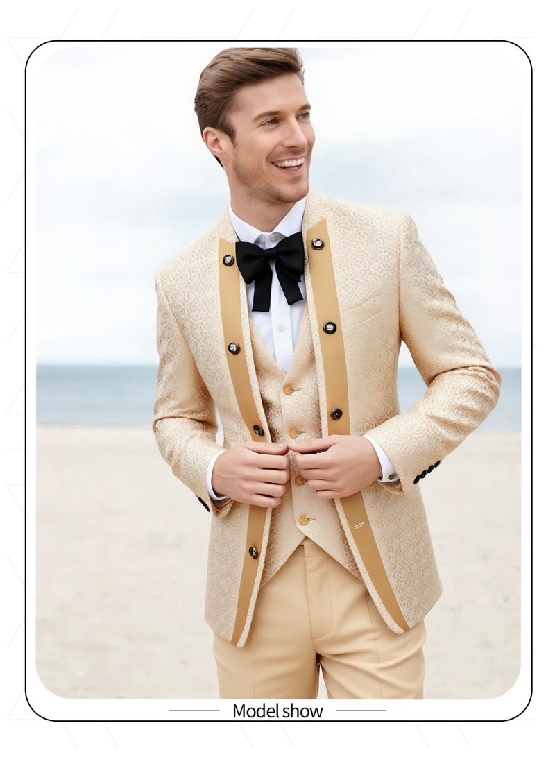 3 Pcs Men Suit Tuxedo Vest Pants Stand Collar Double Breasted Men Fashion Attire for Wedding Party Dinner Banquet - Image 2