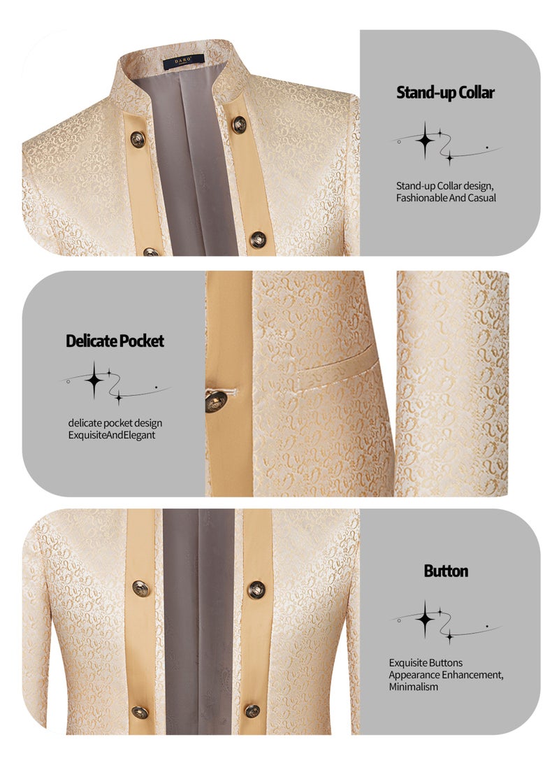 3 Pcs Men Suit Tuxedo Vest Pants Stand Collar Double Breasted Men Fashion Attire for Wedding Party Dinner Banquet - Image 3