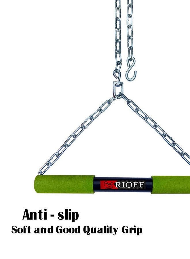 قضيب تعليق Rioff® لتمارين العقلة، مصنوع من الفولاذ، مزود بسلسلة متينة (أخضر)، طوله 5 أقدام. مناسب للاستخدام المنزلي أو في الصالات الرياضية، للرجال والأطفال والبالغين. - Image 4