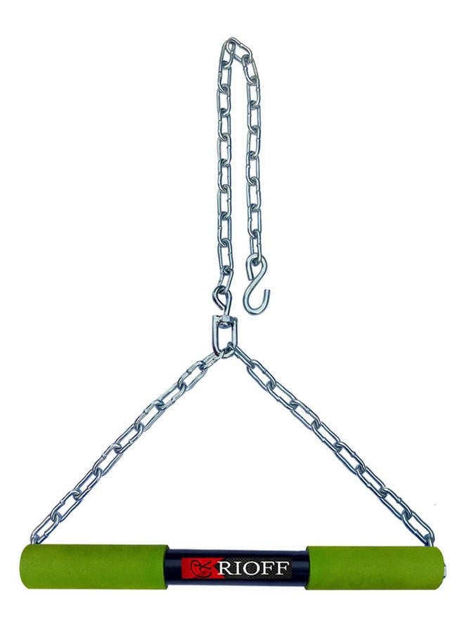 قضيب تعليق Rioff® لتمارين العقلة، مصنوع من الفولاذ، مزود بسلسلة متينة (أخضر)، طوله 5 أقدام. مناسب للاستخدام المنزلي أو في الصالات الرياضية، للرجال والأطفال والبالغين. - Image 1