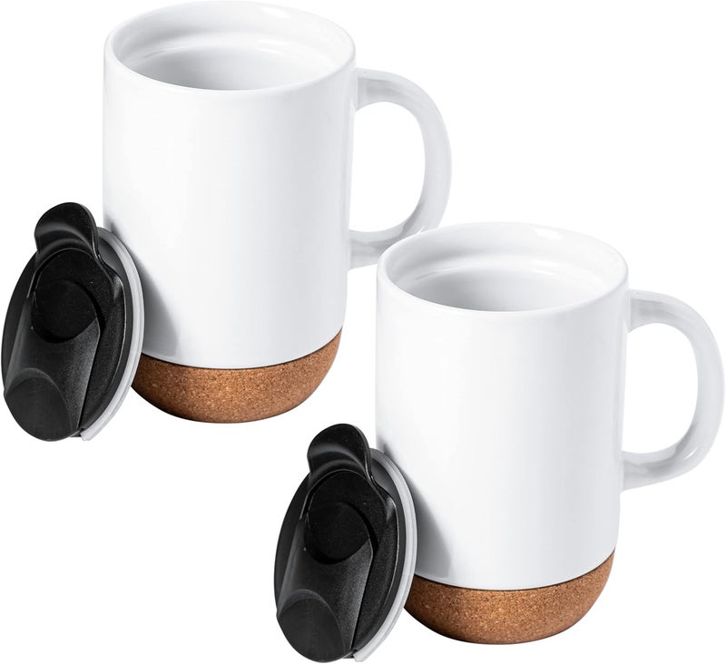 Gibson Home Modani 2 Pack Large 165 OZ Ceramic Mugs Set with Removable Cork Bottom and Lid  White - Image 1