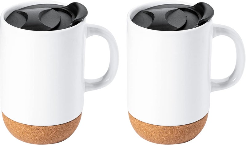 Gibson Home Modani 2 Pack Large 165 OZ Ceramic Mugs Set with Removable Cork Bottom and Lid  White - Image 5