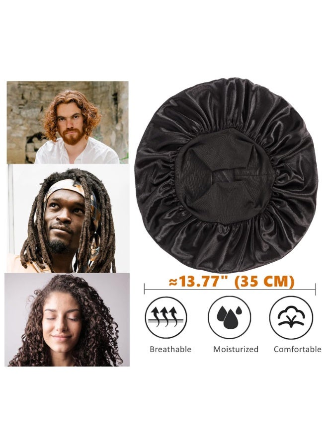 Black Reversible Double Layer Satin Bonnet Silk Sleep Cap for Men and Women, Wide Stretchy Band for Curly Hair and Braids - Image 5