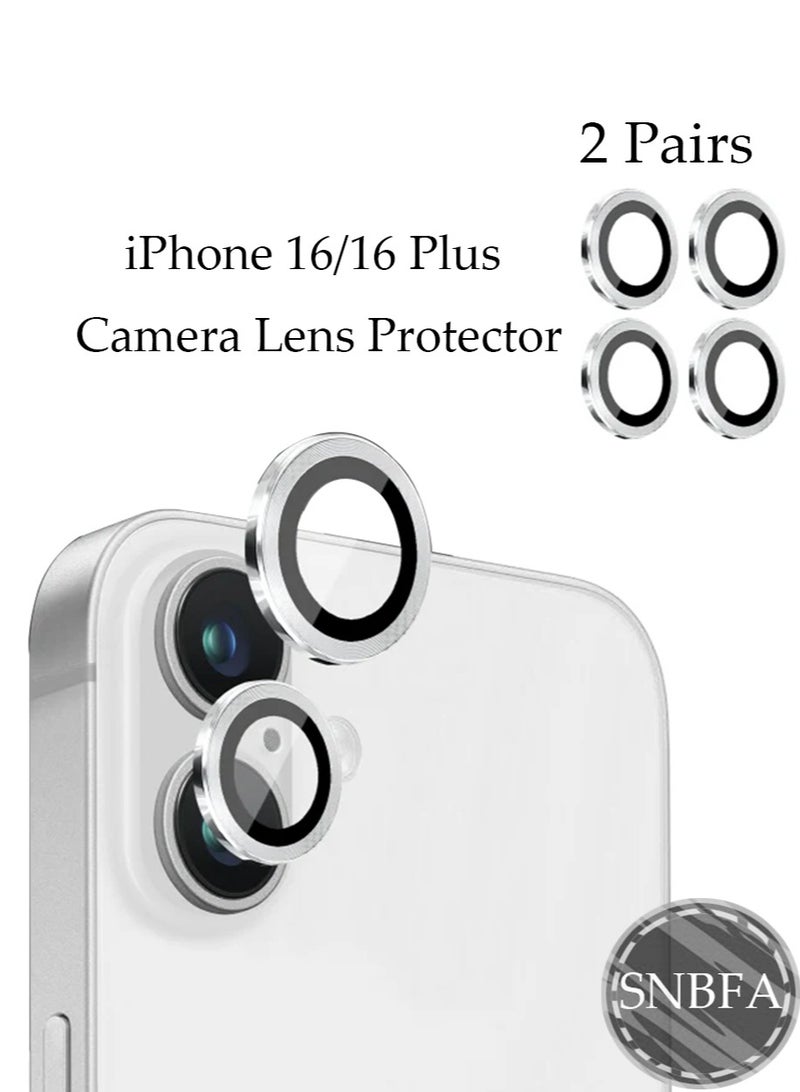 SNBFA Camera Lens Protector for iPhone 16 and iPhone 16 Plus , 9H Tempered Glass Metal Individual Ring Cover, HD Clear, 2 Pairs Silvery Titanium,2 Pairs - Image 1