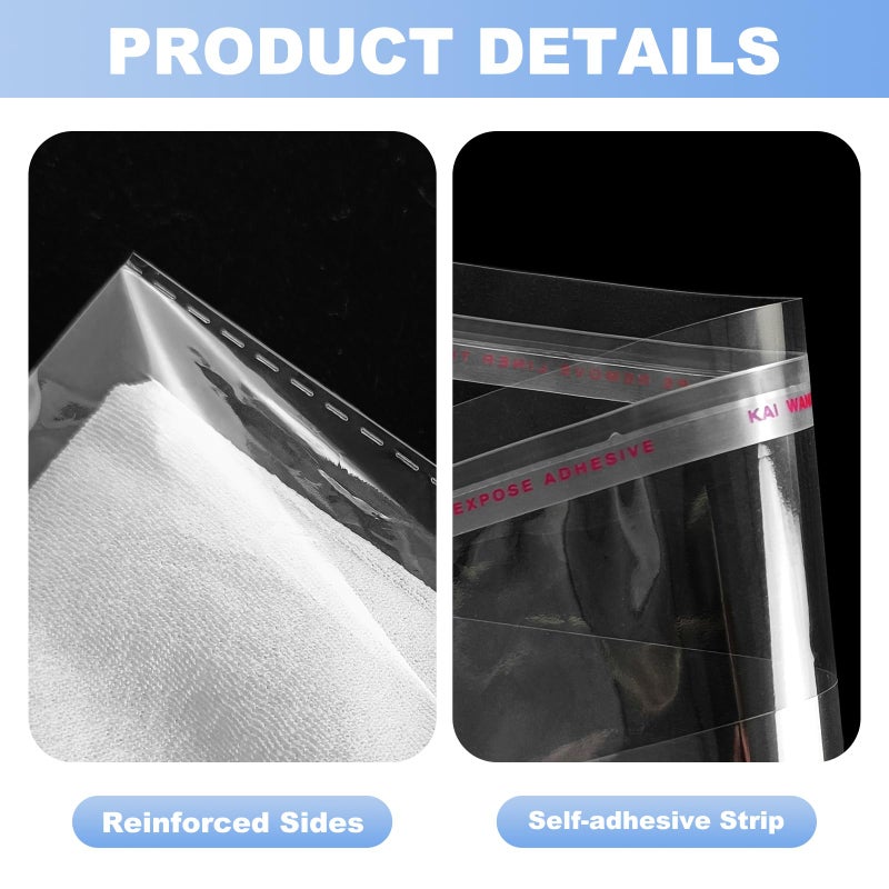 Lechay 100 Count T Shirt Bags, Cellophane Bags Clear Poly Bags Plastic Bags For Packing Clothing Self Sealing Bag With10 Pcs Size Stickers (9 * 12) - Image 3