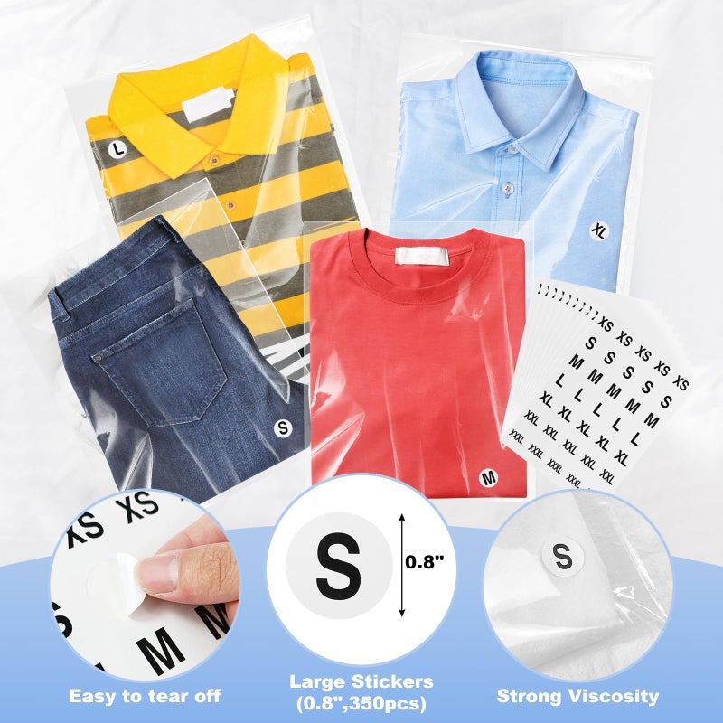 Lechay 100 Count T Shirt Bags, Cellophane Bags Clear Poly Bags Plastic Bags For Packing Clothing Self Sealing Bag With10 Pcs Size Stickers (9 * 12) - Image 4
