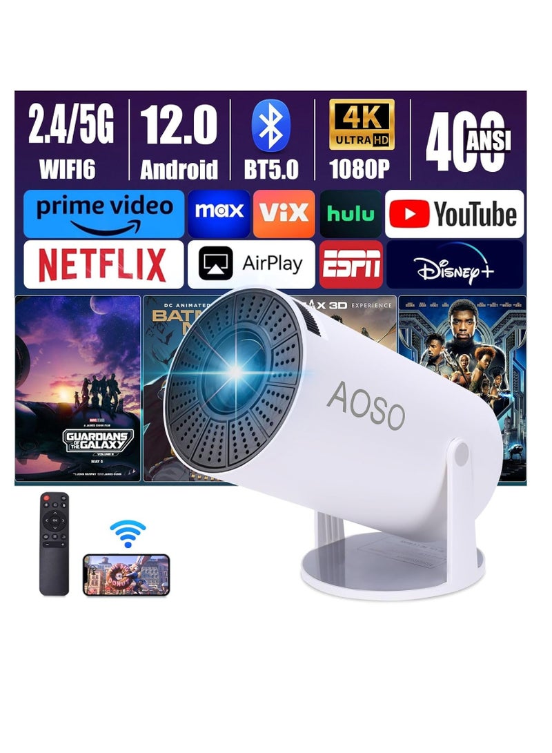 Portable Mini Projector with Android 12, Support 1080P Full HD Projector 200ANSI, with WiFi 6 and Bluetooth 5.0 Projectors Home Theater, Outdoor Cinema Projector, Support Mobile Phone Projection - Image 4