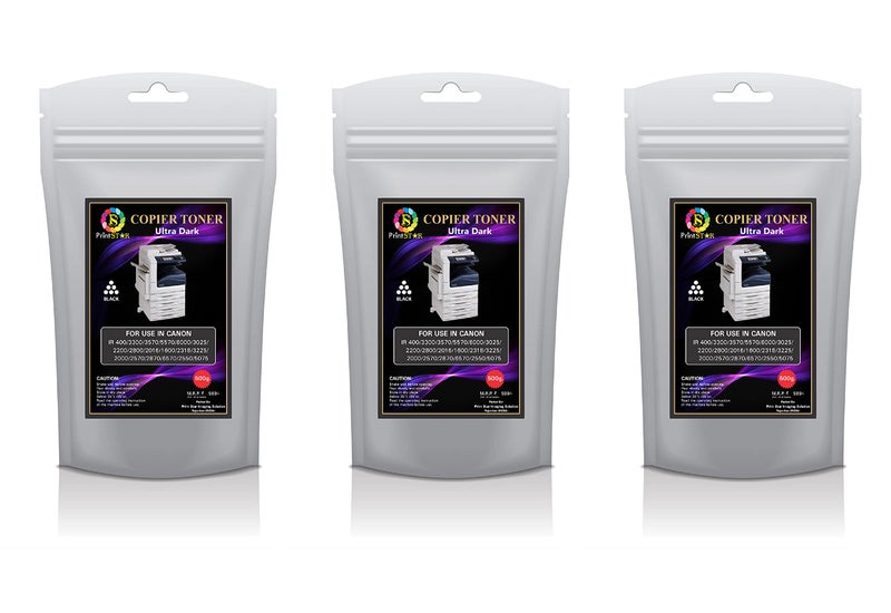 Print Star Ultra Dark Copier Toner Powder Compatible with Canon IR – 400 3300, 3570, 4570, 5000, 6000, 6570, 2200, 2270, 3225, 2525, 3035 (500GM) (Black) (Pack of 3) - Image 1