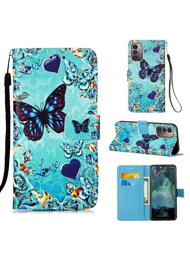 HuHa Case Cover For For Nokia G21 / G11 Colored Drawing Plain Weave Leather Phone Case(Heart Butterfly) 
