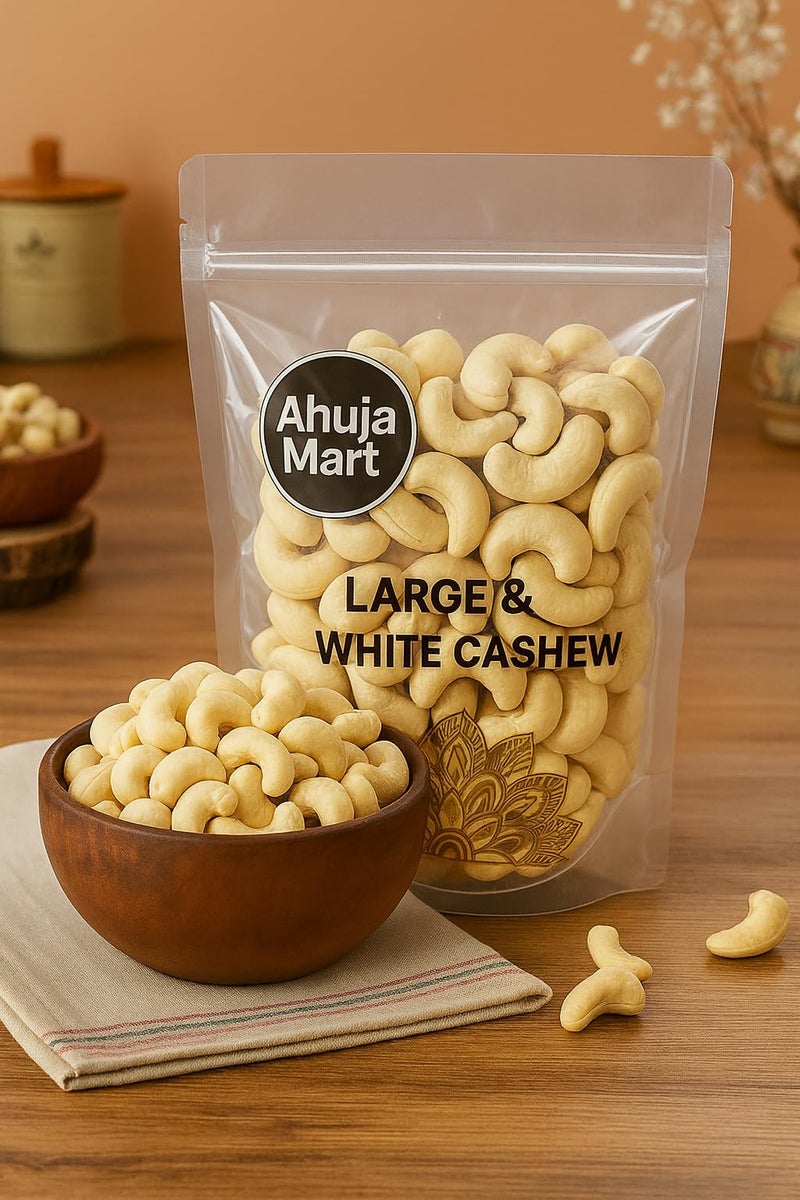 Ahuja Mart Premium Cashew Kernels Large & White 500g | Hygienically Packed Whole Kaju | Rich in Protein, Fiber & Healthy Fats | Perfect for Snacking, Cooking & Gifting - Image 2