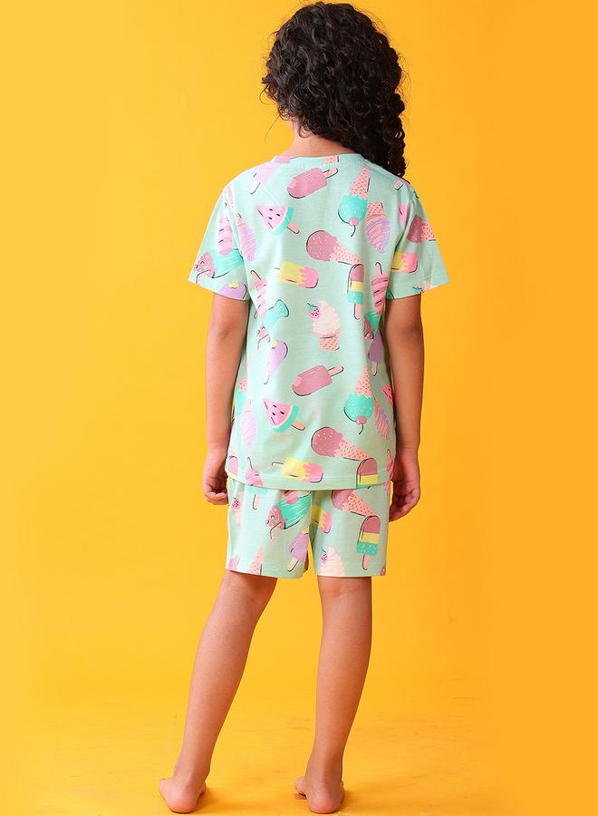 Anthrilo Girls Ice Cream Print Cotton T-Shirt and Shorts Set - Image 2