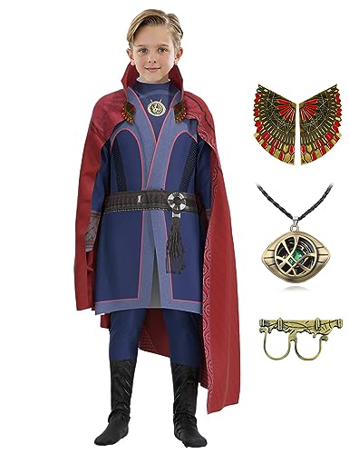 CICOCI Kids Strange Costume Cosplay Dr Cape Jumpsuit Ring Props with Magic Power Necklacesize 120 - Image 1