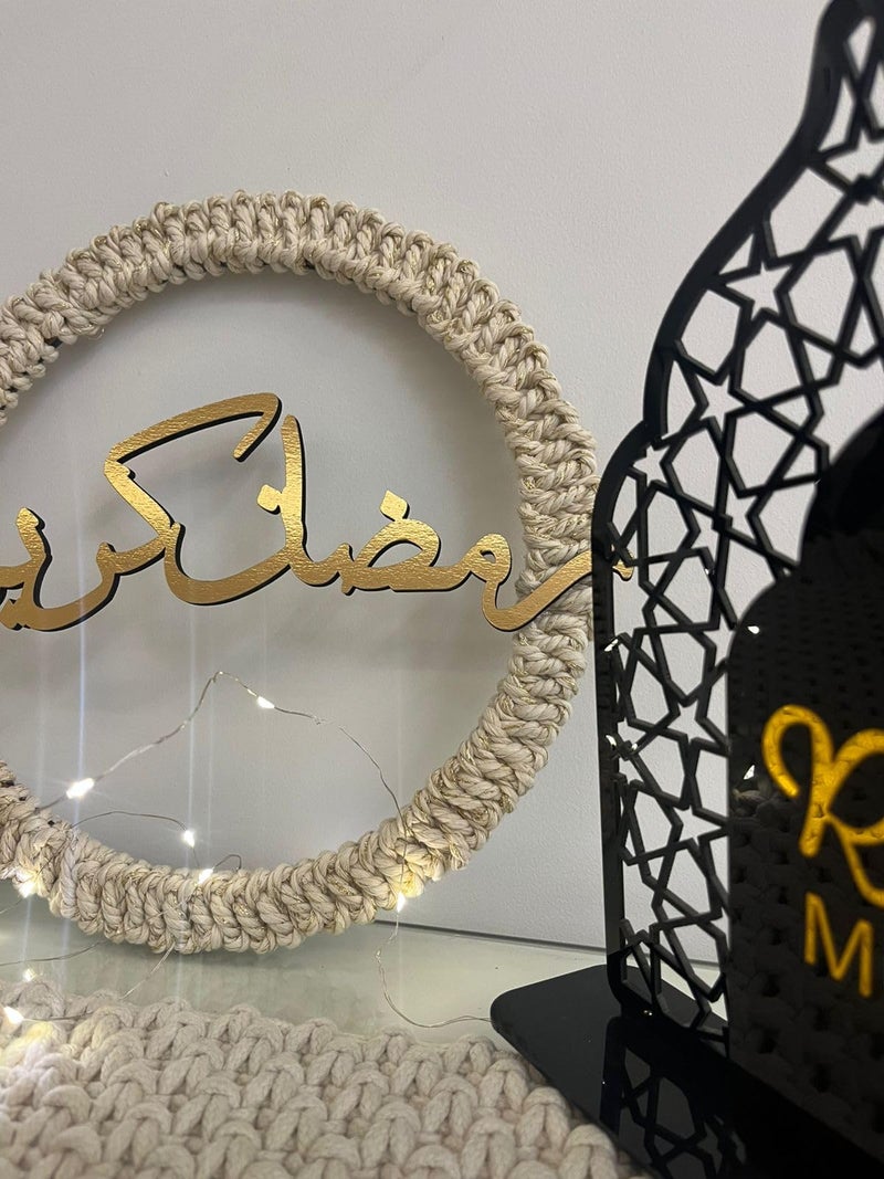 Ramadan Wreath with Arabic Calligraphy, Cream Rope Circle Door Decoration with Gold Sign, Islamic Hanging Decor - Image 4