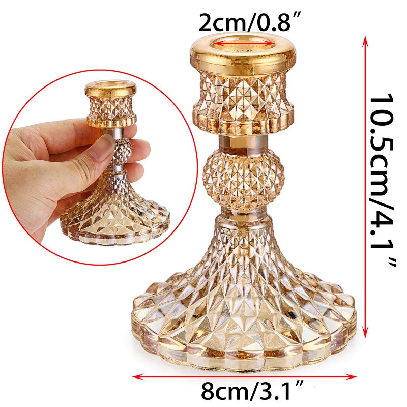 OwnMy Set of 2 Gold Glass Taper Candle Holders Decorative Glass Candlestick Holders, Modern Taper Candle Stands Candlesticks for Dining Table Centerpieces Wedding Church Decor - Image 2