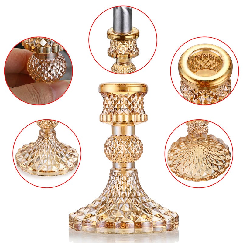 OwnMy Set of 2 Gold Glass Taper Candle Holders Decorative Glass Candlestick Holders, Modern Taper Candle Stands Candlesticks for Dining Table Centerpieces Wedding Church Decor - Image 5