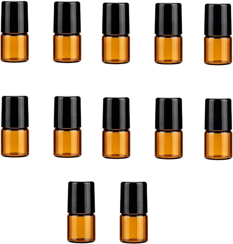 ericotry 12 Pcs Essential Oil Glass Roller Bottles Mini Tiny Refillable Empty Aromatherapy Perfume Liquid Amber Glass Roll On Bottles Vials Metal Rollerball Bottles Jar (1ml) - Image 1