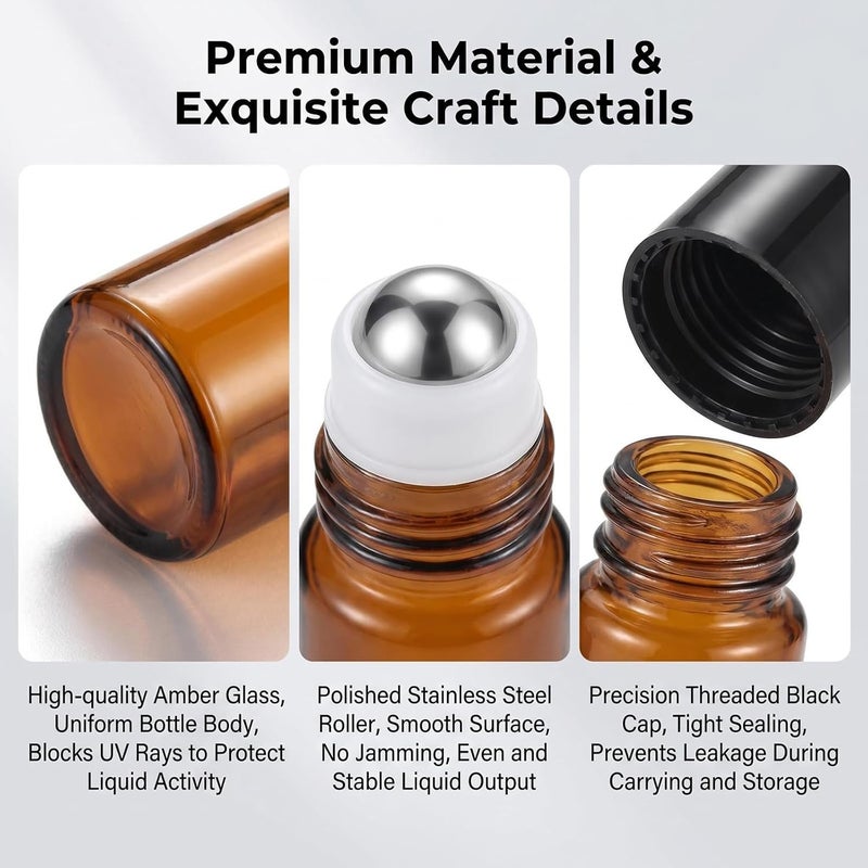 ericotry 12 Pcs Essential Oil Glass Roller Bottles Mini Tiny Refillable Empty Aromatherapy Perfume Liquid Amber Glass Roll On Bottles Vials Metal Rollerball Bottles Jar (1ml) - Image 4
