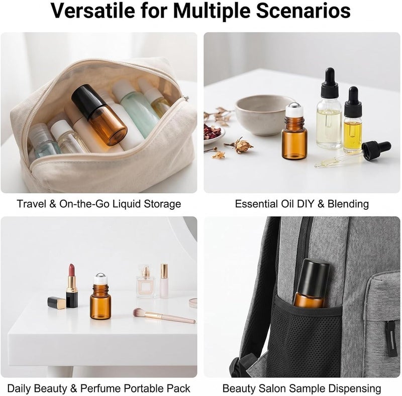 ericotry 12 Pcs Essential Oil Glass Roller Bottles Mini Tiny Refillable Empty Aromatherapy Perfume Liquid Amber Glass Roll On Bottles Vials Metal Rollerball Bottles Jar (1ml) - Image 5