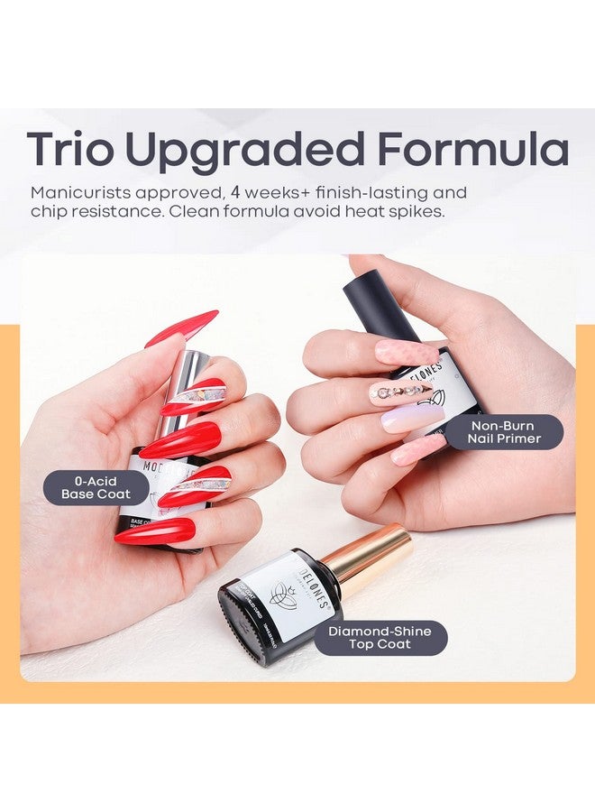 modelones Gel Top Coat and Base Coat With Nail Primer, 3 Pcs 10 ml No Wipe Base and top coat Gel Nail Polish Nail Bonder Primer Gel Nail kit - Image 2