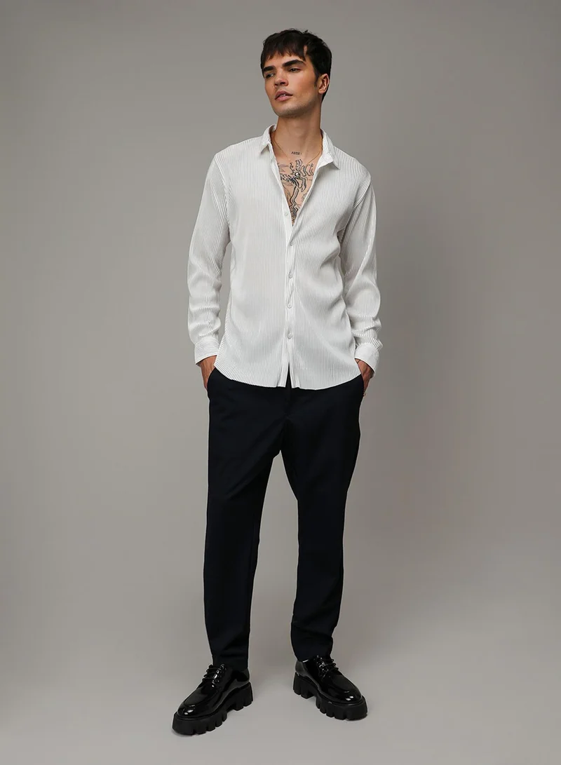 كامبوس سوترا Men's Chalk White Pleat-Creased Shirt