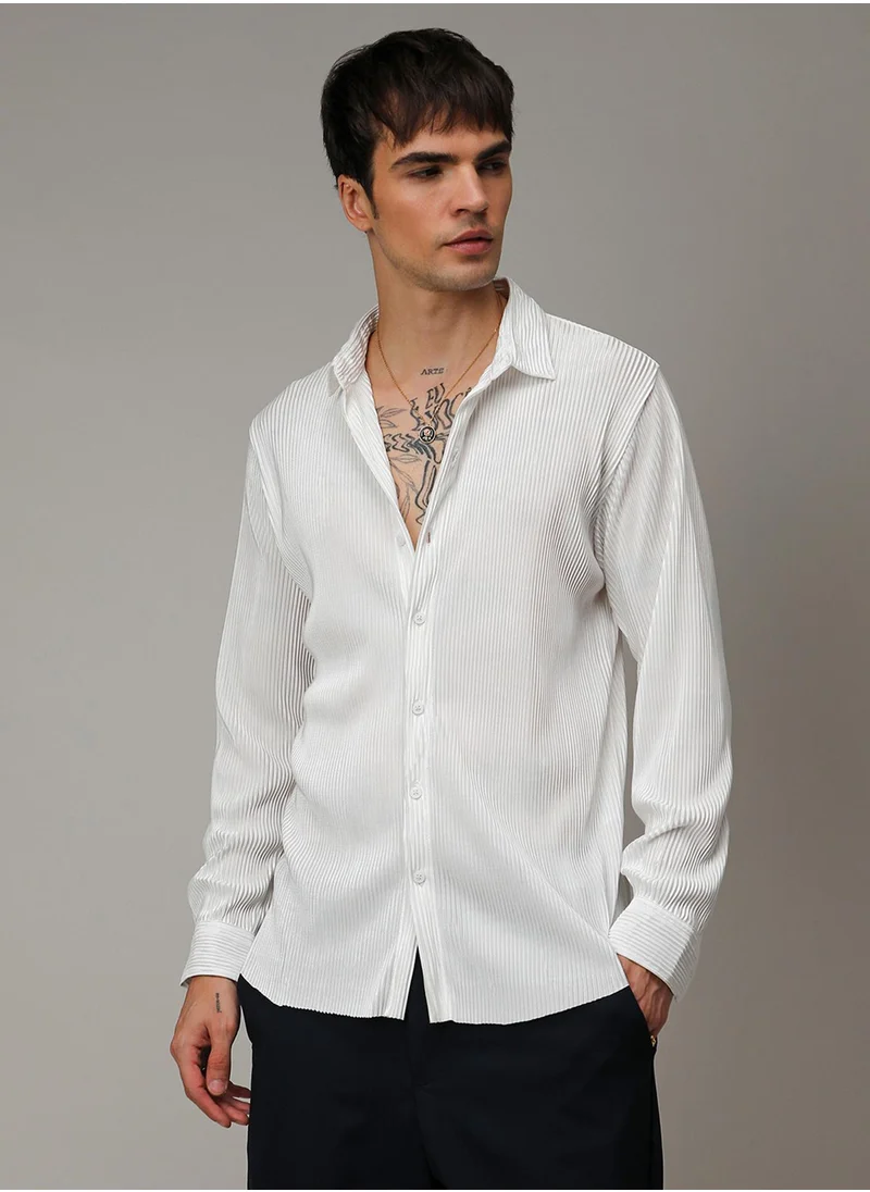كامبوس سوترا Men's Chalk White Pleat-Creased Shirt