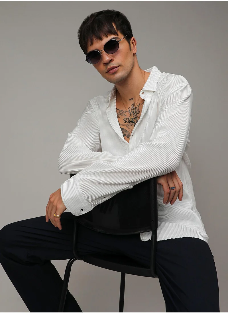 كامبوس سوترا Men's Chalk White Pleat-Creased Shirt
