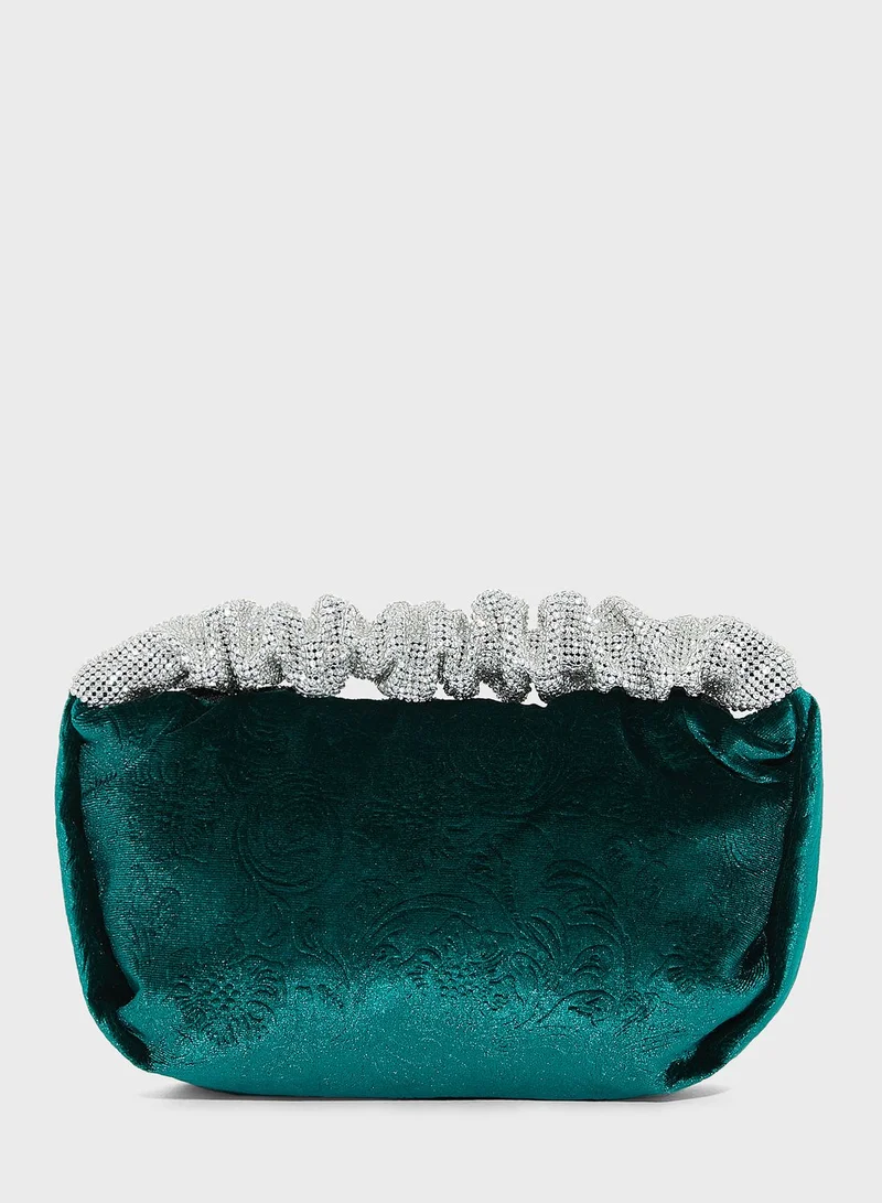 Khizana Diamante Ruched Handle Evening Bag