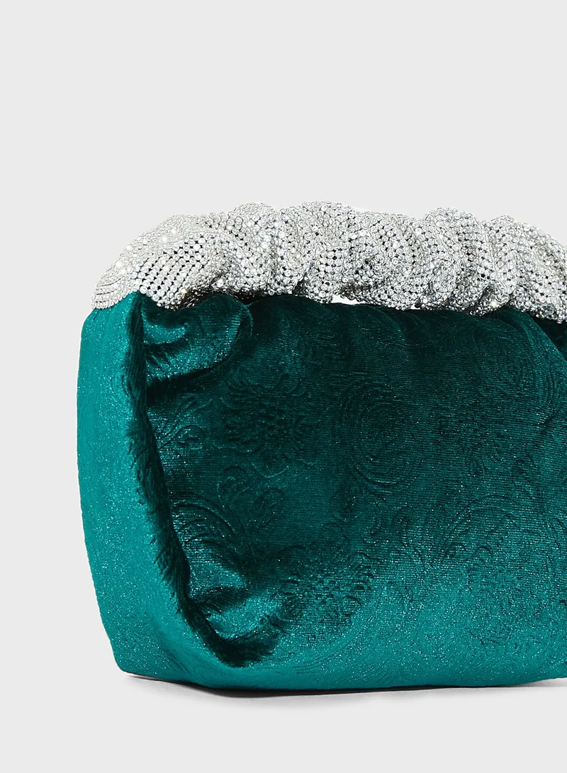Khizana Diamante Ruched Handle Evening Bag