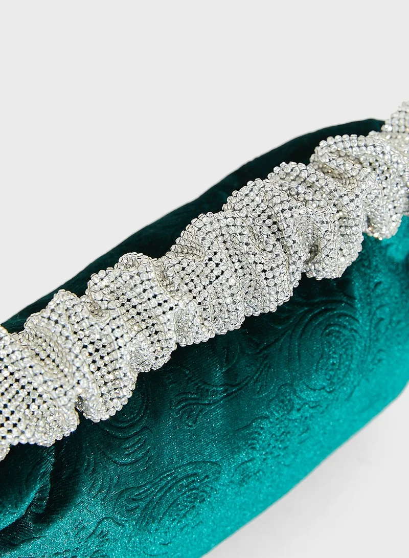 Khizana Diamante Ruched Handle Evening Bag