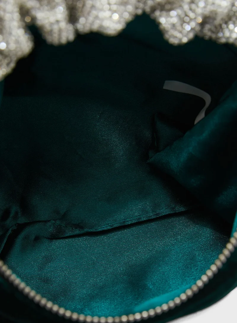 Khizana Diamante Ruched Handle Evening Bag