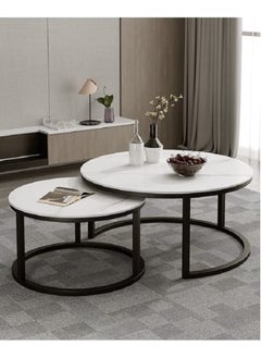 AGD Style Coffee Tables Set Mordern , End Tables for Living Room 2 Round Nesting Tables  - Image 1