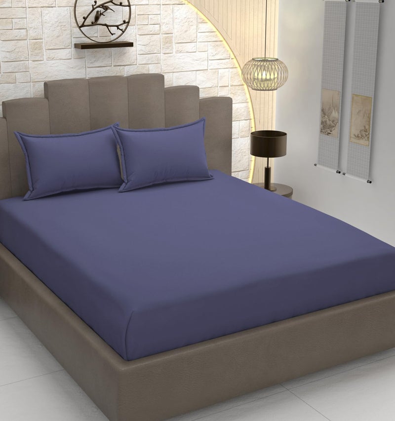 TIB® Glace Cotton King Size Elastic Bedsheet with 2 Pillow Covers, 140 GSM, 72x78x8 Inches. (Blue) - Image 1