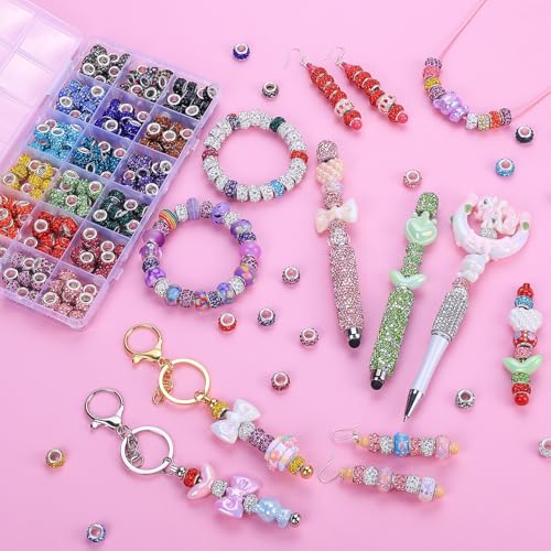 AIPRIDY European Large Hole Beads, Colorful Glass Charm Beads Set, Assorted Patterns and Designs (18 Color 216 Pcs) - Image 2