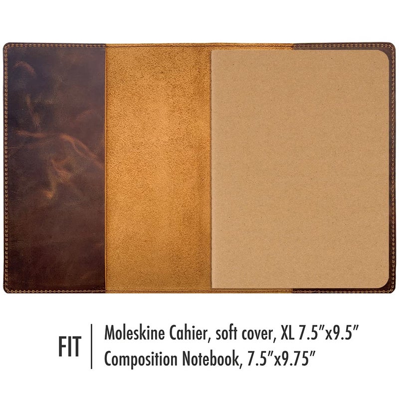 Fan&Ran Leather Journal Cover for Moleskine XL and 7.5"x9.75" Composition Notebooks, Bourbon Brown 8.25"x10.5" - Image 2