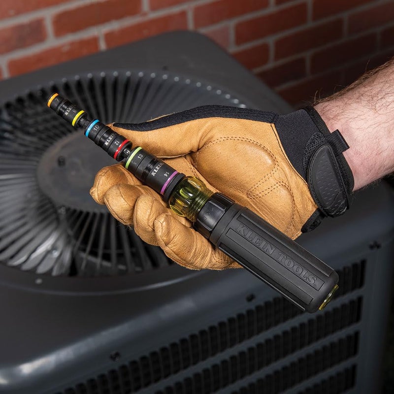 Klein Tools 32933M 6-in-1 Metric Impact Socket Set, 3 Flip Sockets with 7, 8, 10, 12, 13 and 14 mm Nut Driver Sizes, Impact Rated 5-Inch Shaft - Image 5