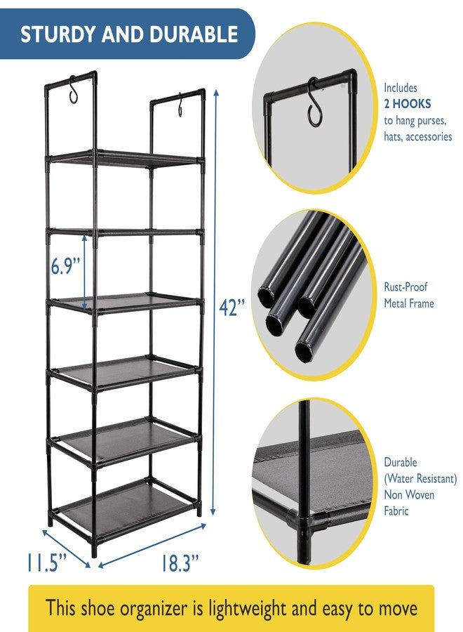 Sundaze Shoe Rack - 6 Tier Tall Shoe Rack for Closet, Sturdy Stackable Shoe Organizer for Closet, Bedroom, Entryway, Garage, Non Woven Fabric Shelf, Black, Holds 12-18 Pairs - Image 4