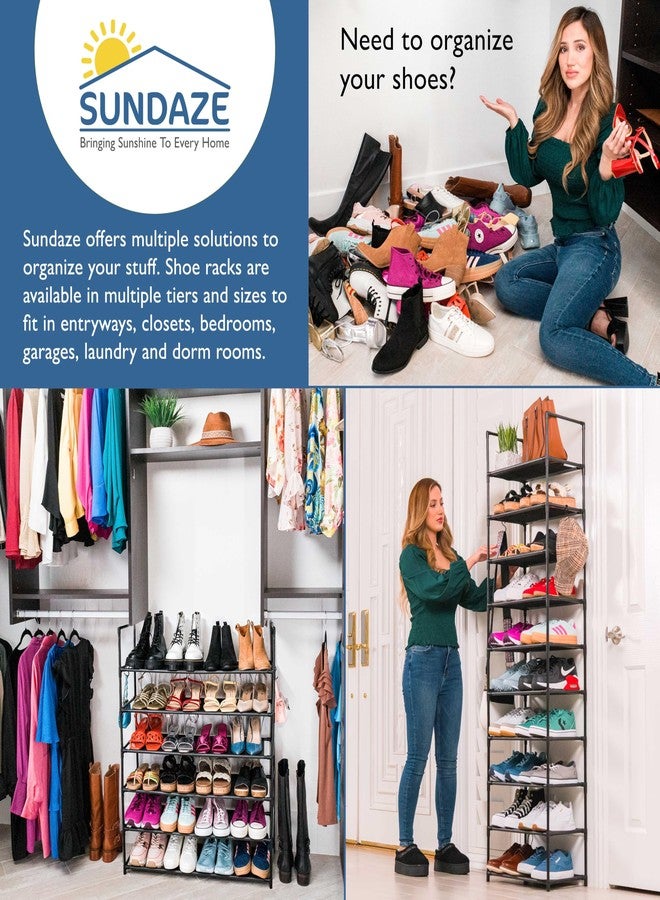 Sundaze Shoe Rack - 6 Tier Tall Shoe Rack for Closet, Sturdy Stackable Shoe Organizer for Closet, Bedroom, Entryway, Garage, Non Woven Fabric Shelf, Black, Holds 12-18 Pairs - Image 3
