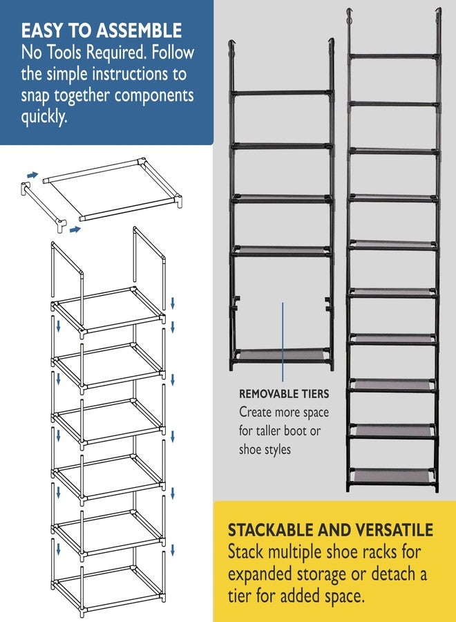 Sundaze Shoe Rack - 6 Tier Tall Shoe Rack for Closet, Sturdy Stackable Shoe Organizer for Closet, Bedroom, Entryway, Garage, Non Woven Fabric Shelf, Black, Holds 12-18 Pairs - Image 5